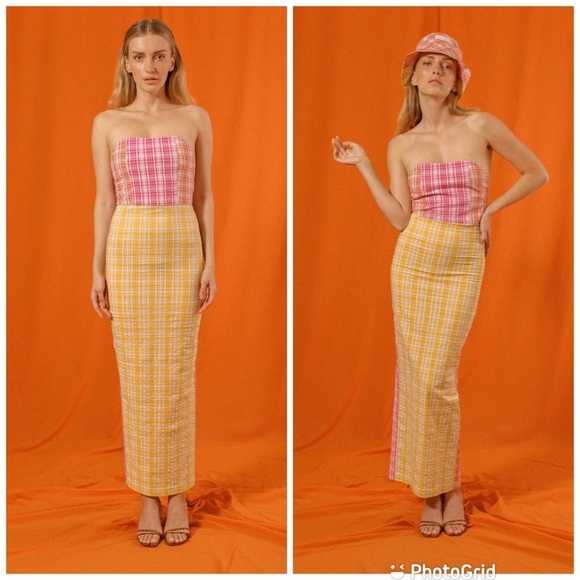 Saint Mojavi The Talavera Tube Dress Tri-Color Plaid Seersucker New with Tags! - Picture 2 of 9